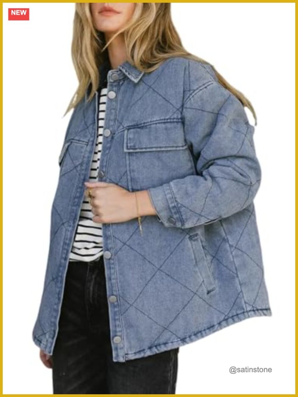 Oversized Button Down Denim Shacket Jacket with Pockets Loose Fit